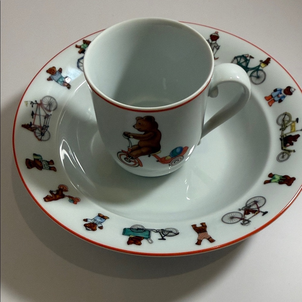 Royal Copenhagen Julius Red Cup and Saucer Set - Childs Set, Bears, Red